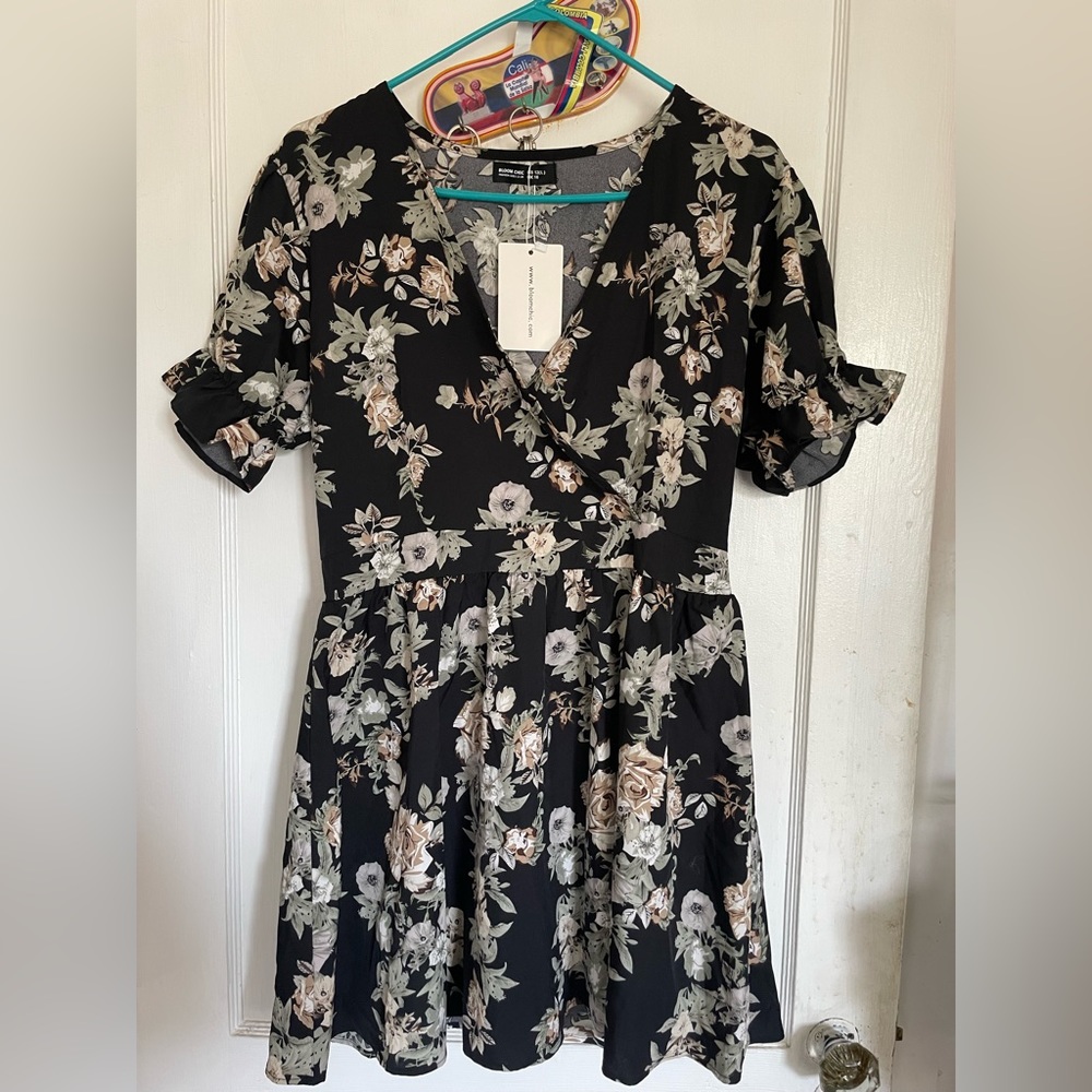 Black floral mini dress